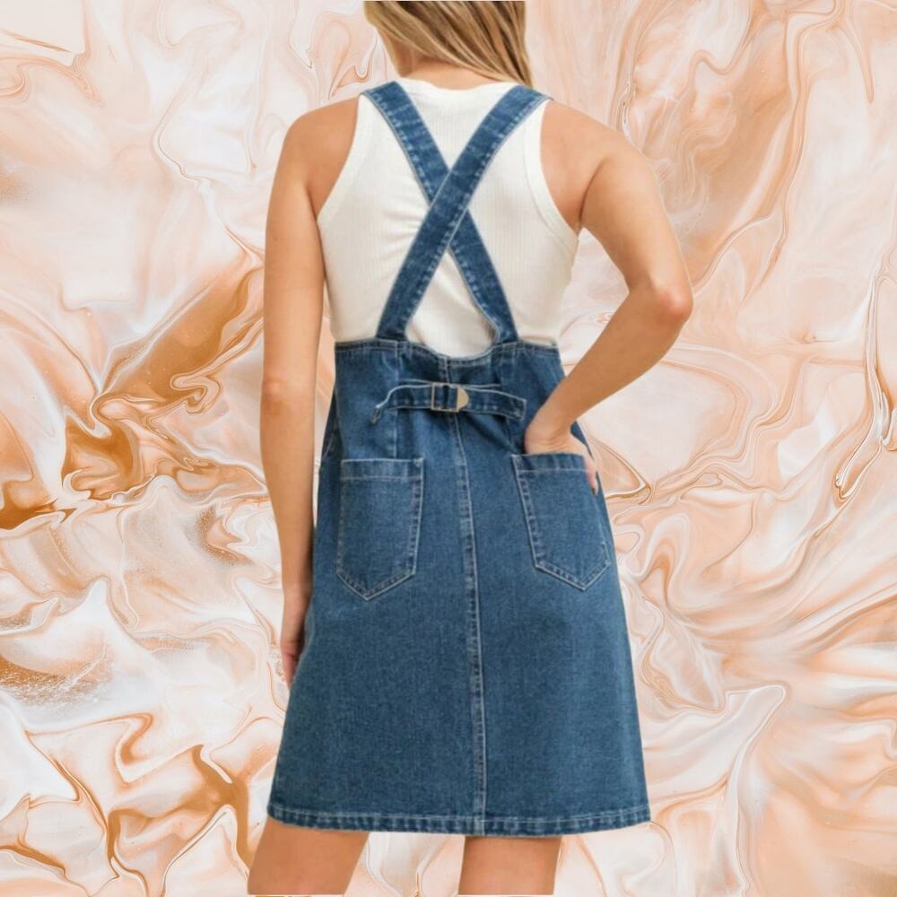 NWOT Cloud Ten Denim Overall Mini Dress Wide Adjustable Straps size Small (2-4) - Picture 3 of 16